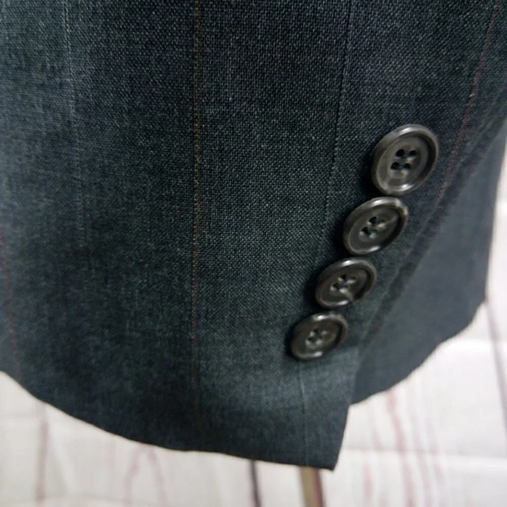Evan Picone 41R 2 Button Double Breasted Dk Gray Striped Suit Blazer Sport Coat